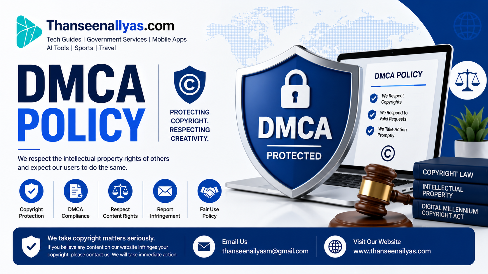 DMCA Policy page banner for ThanseenaIlyas.com