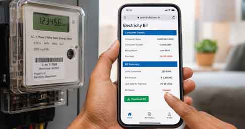 Step-by-step process to check your electricity bill online using a smartphone.
