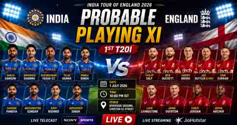 India vs England 1st T20I 2026 probable playing XI featuring the expected lineups for both teams before the opening T20 match.