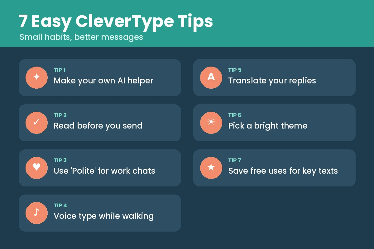 Seven easy CleverType keyboard tips infographic