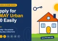 Apply for PMAY Urban 2.0 online guide with house and key illustration